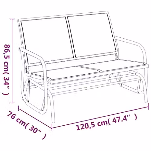 vidaXL Garden Glider Bench in Brown, W/D/H: 120.5 x 76 x 86.5 cm – 3