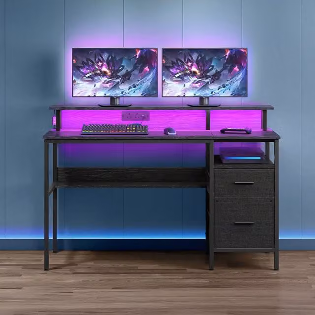VASAGLE Modern Black Computer Desk with Fabric Drawers