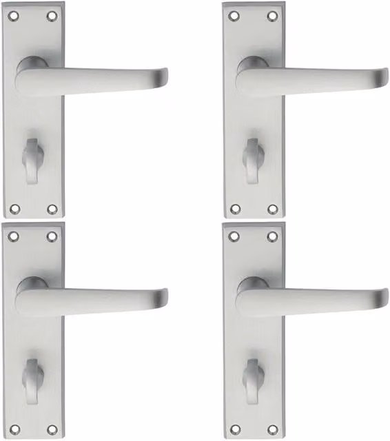 Loops 4 Pairs of Straight Victorian Bathroom Handles on Backplate, Satin Chrome, W: 150 mm x H: 43 mm