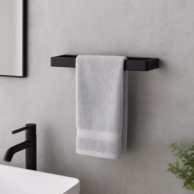 House of Home Black Wall Mounted Stainless Steel Rectangle Towel Rail, Width: 30 cm
