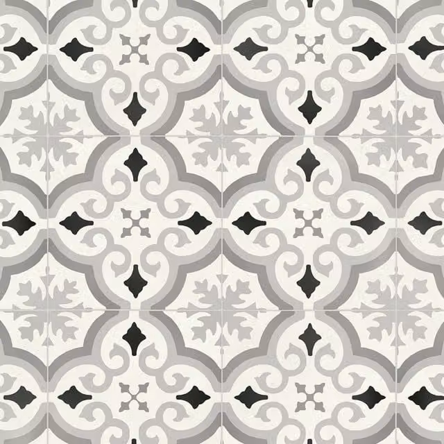 Vinyl Flooring UK Grey Designer Effect Geometric Tile Look Felt Backed Vinyl Flooring Sheet W/D: 200 x 200 cm