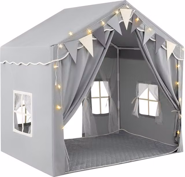 COSTWAY Kids Large Play Tent House in Grey