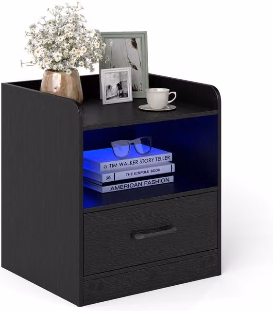 Costway Modern Small Bedside Table with Drawer in Black