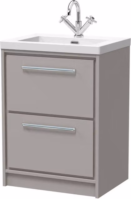 Balterley Modern Grey Bathroom Floor Unit with 2 Soft-Close Drawers and Fireclay Basin, Width: 60 cm