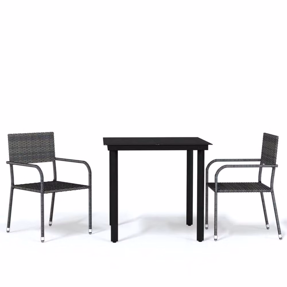 Berkfield Home Elegant 3 Piece Grey Garden Dining Set with Glass Top and Powder Coated Steel Frame – 2