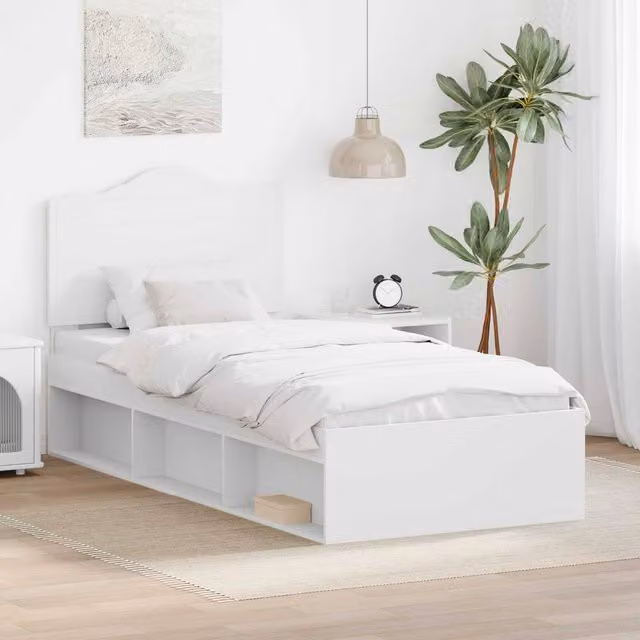 Berkfield Home Modern Bed Frame with Headboard in White, W/D/H: 90 x 200 cm