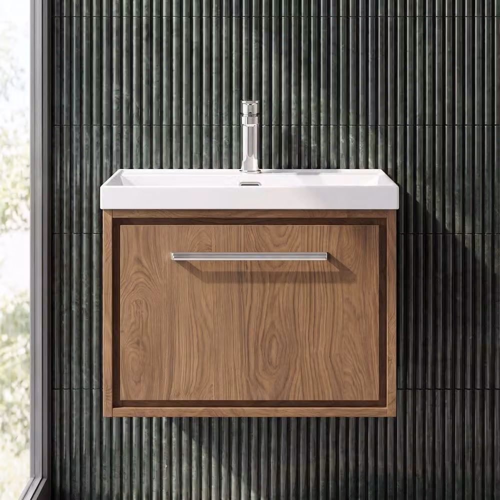 Balterley Modern Wall Mounted Single Drawer Bathroom Vanity Unit with Basin in Antique Oak Brown, W/D/H: 61.0 x 46.0 x 48.1 cm – 4
