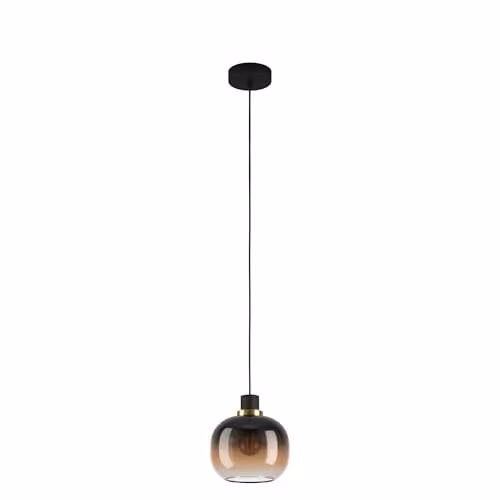 Eglo Oilella Suspended Pendant Lamp with Black and Brown Smoked Glass and Brass Details – 1