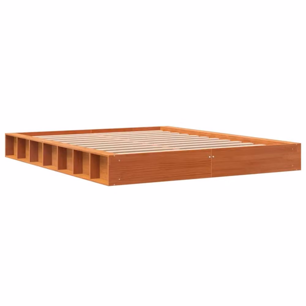 Berkfield Home King Size Solid Wood Pine Bed Frame in Waxed Brown, W/D/H: 150 x 200 cm – 3