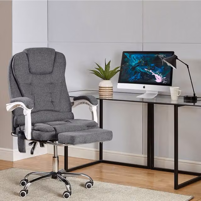 Neo Gaming Computer Recliner Massage Chair with Footrest and Headrest in Dark Grey Fabric