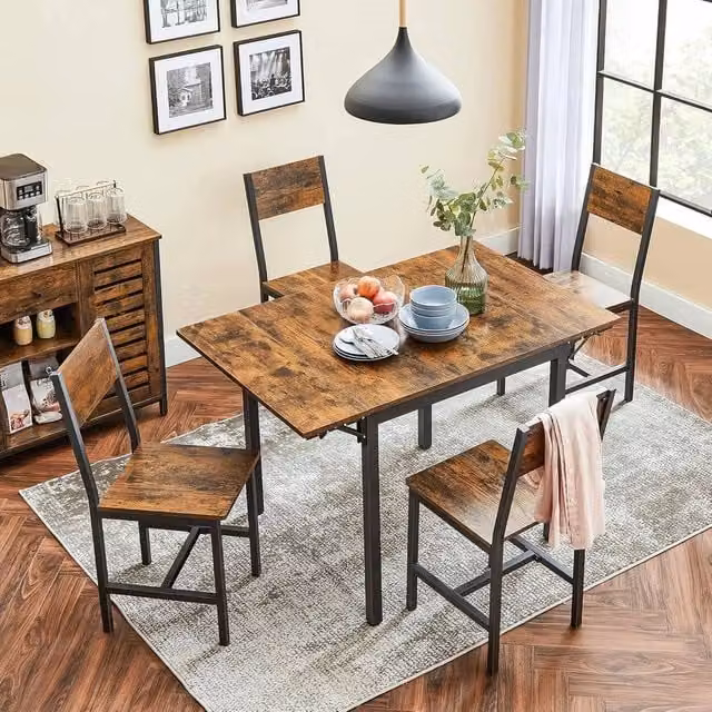 FORGEVIO Brown Wood Folding Dining Table with Butterfly Drop Leaf and Extendable Top – 1