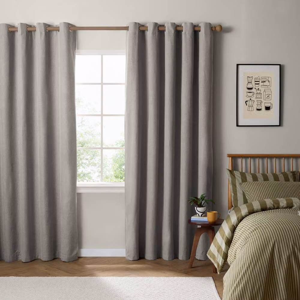 Furn Blackout Textured Woven Eyelet Curtain Pair in Grey, Width: 168 cm, Drop: 137 cm – 2