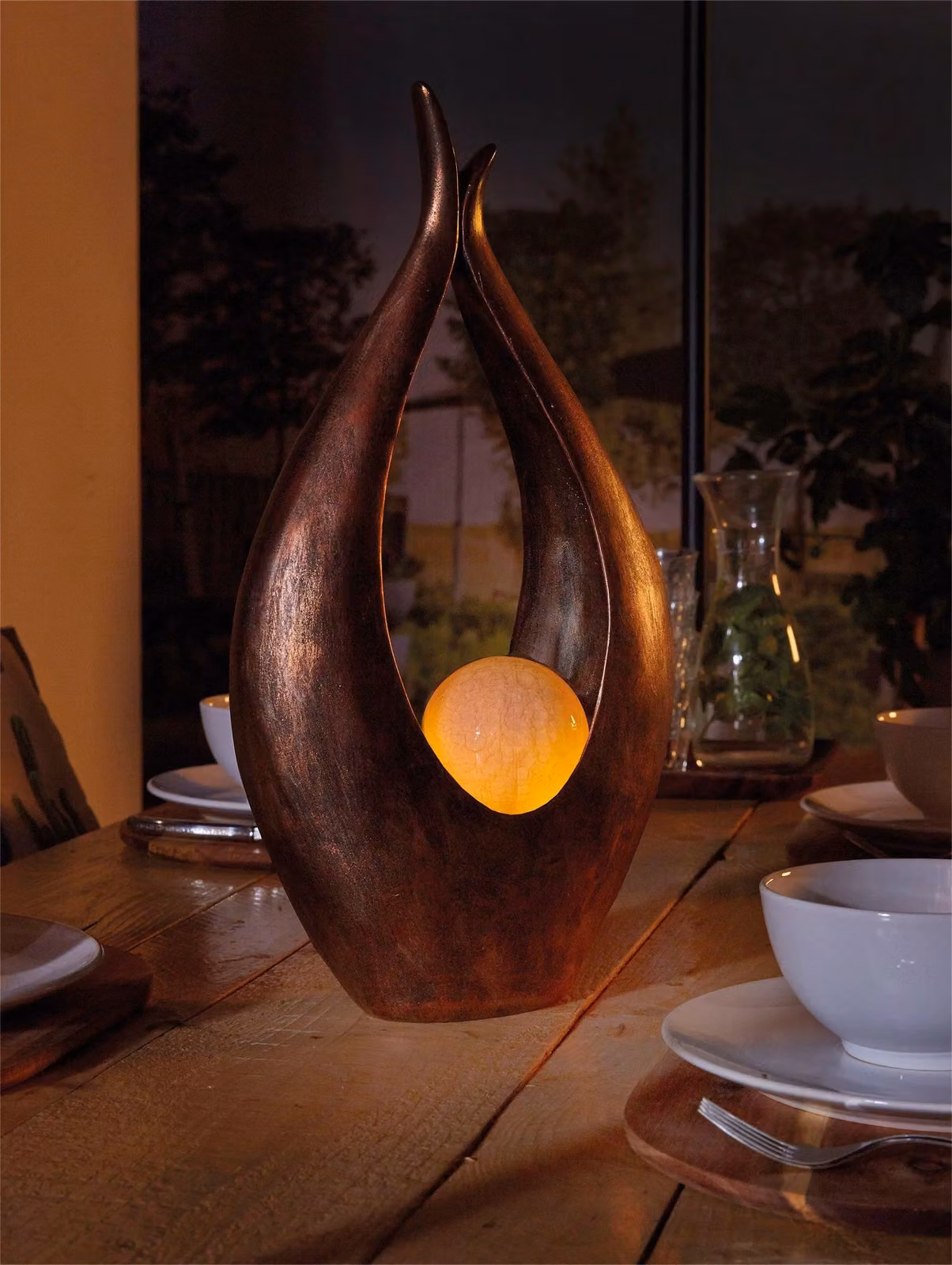 Luxform Solar Polystone Flame Effect Garden Ornament in Copper and Brown – 2