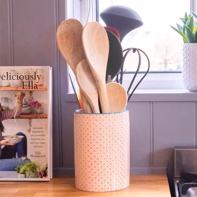 Nicola Spring Ceramic Freestanding Kitchen Utensil Holder in Orange