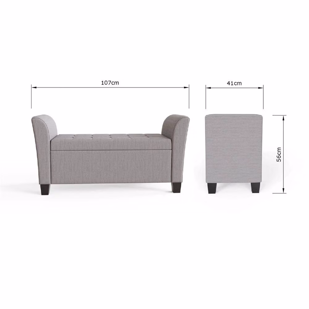 FORGEVIO Grey Upholstered Window Seat Storage Stool Bench for Living Room or Bedroom – 2