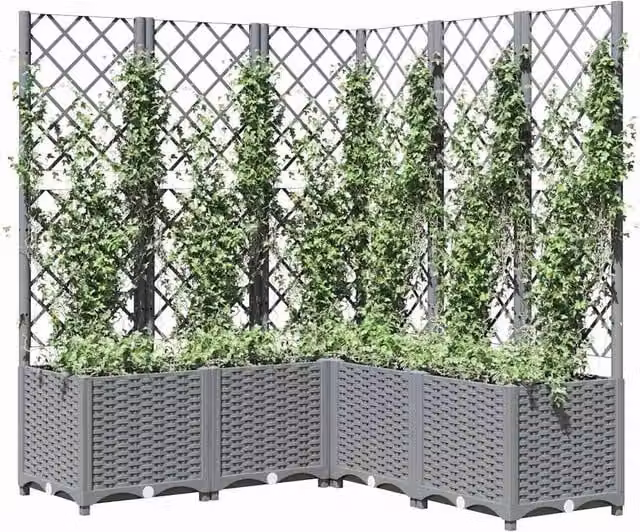 Berkfield Home Garden Planter with Trellis in Light Grey, W/D/H: 120 x 120 x 136 cm