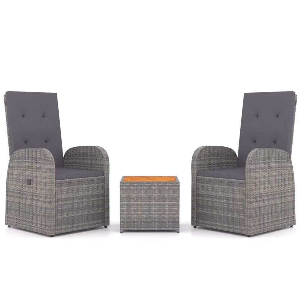 Berkfield Home 3 Piece Grey Poly Rattan and Acacia Wood Garden Lounge Set with Armchairs and Coffee Table – 2