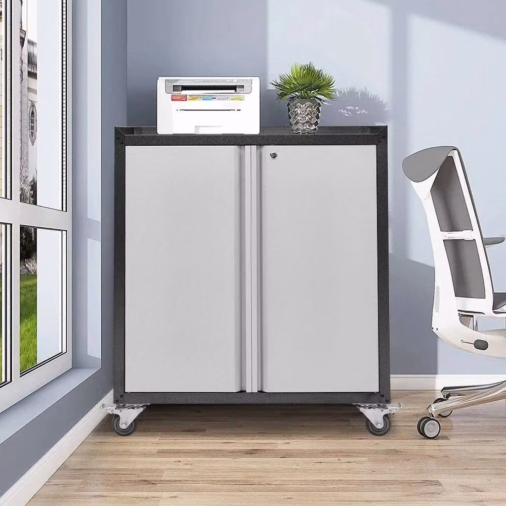 KORVIXA Metal Filing Cabinet and Storage Cupboard in Grey with Hinged Doors and Lock, W/D/H: 100 x 100 x 90 cm – 3