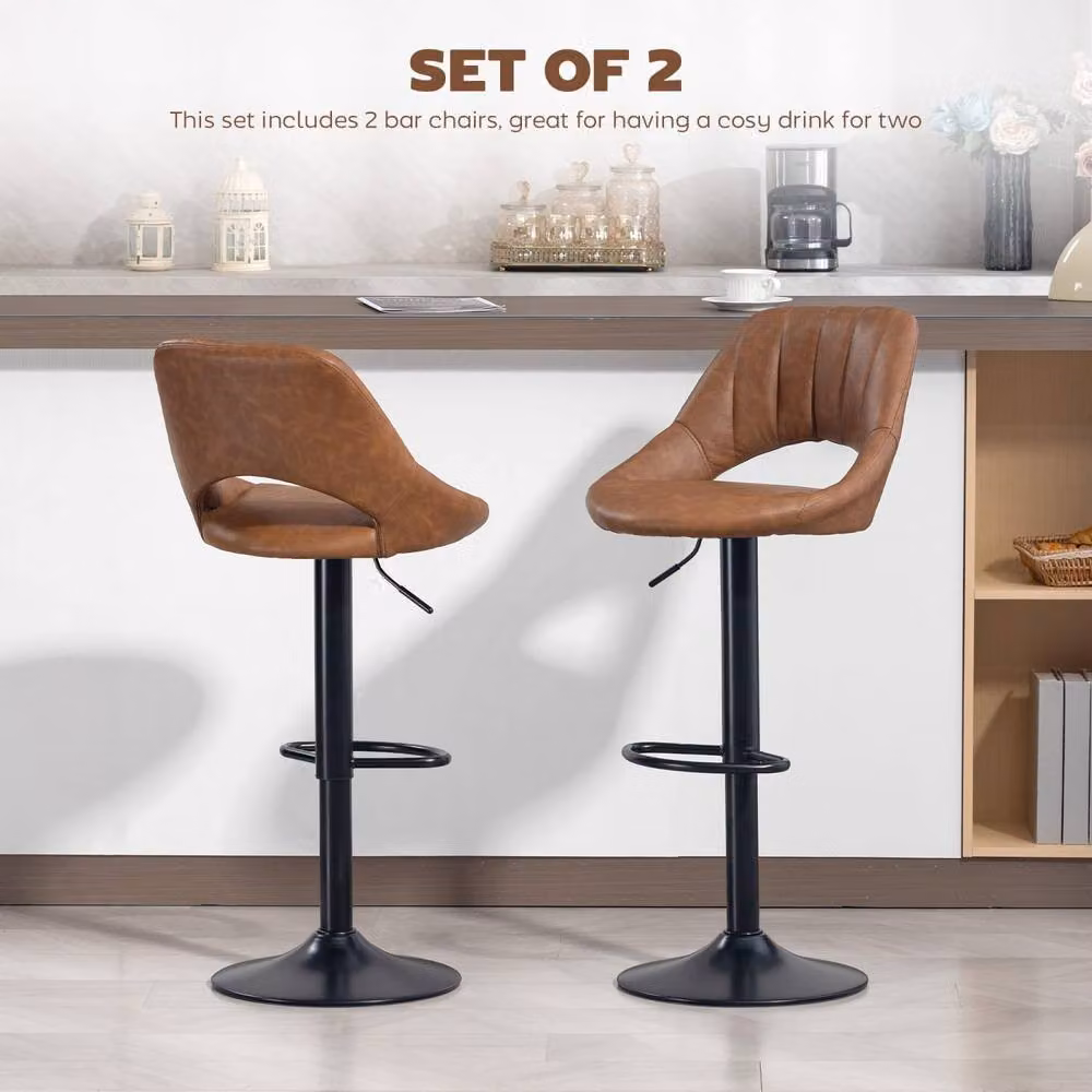 Wyld Haus Palosa Set of 2 Brown Faux Leather Swivel Bar Stools with Backrest – 5