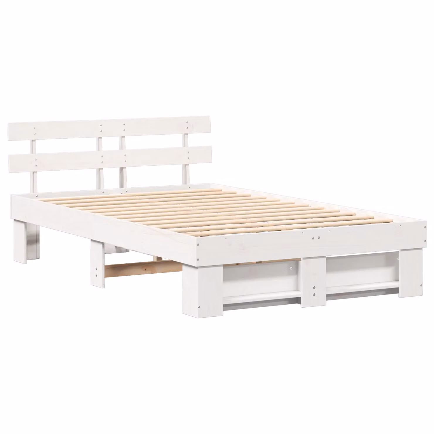 Berkfield Home White Solid Pine Wood Bed with Headboard W/D/H: 140 x 190 cm – 2