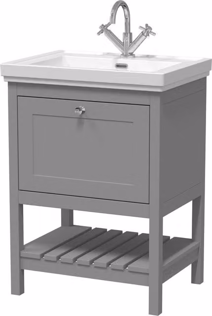 Balterley Bathroom Floor Vanity Unit with 1 Drawer and 1 Tap Hole Basin, Cool Grey, Width: 63 cm – 1