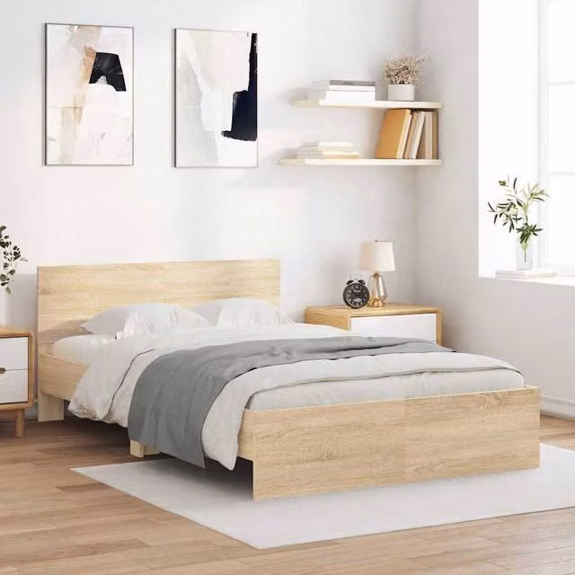 Berkfield Home Sonoma Wall-mounted Bed Frame in Brown Engineered Wood W: 137 cm, L: 190 cm – 1