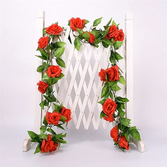YnysTec Red Artificial Rose Vine Hanging Garland with 45 Flowers for Wedding Decor, Length: 2.5 m