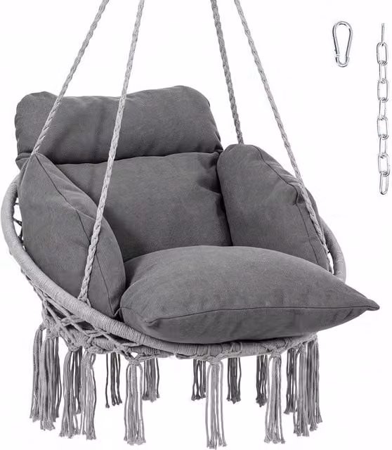 PAWNORA Grey Hanging Swing Chair with Weatherproof Cushion for Outdoor and Garden Use – 1