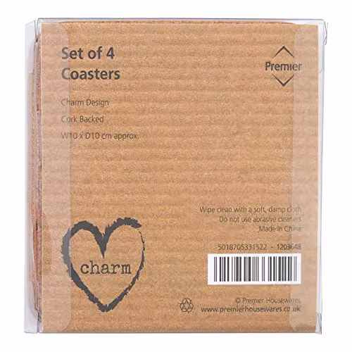 Orsina Set of 4 White Cork Drink Coasters, Square and Absorbent, W/D: 10 x 10 cm, H: 0.1 cm – 2