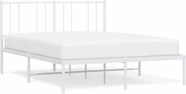 Berkfield Home Metal Bed Frame with Headboard in White, W/D/H: 160 x 200 cm