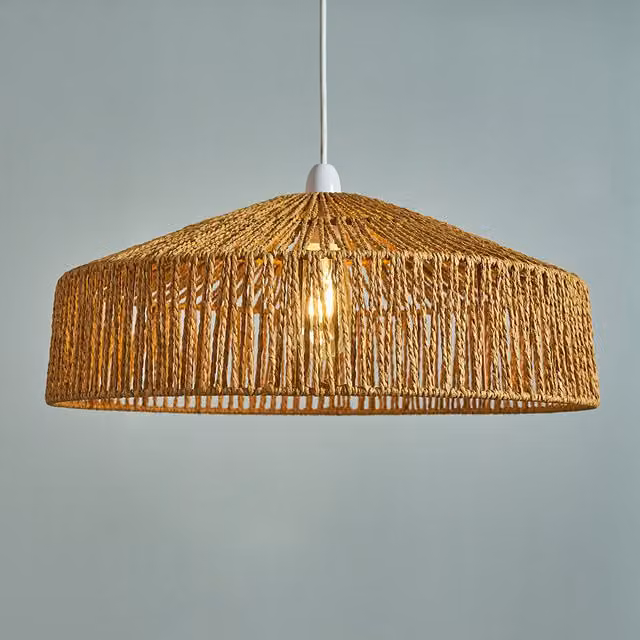 ValueLights Elcano Brown Woven Rattan Cone Ceiling Light Shade with Warm White Filament Bulb