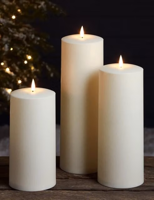 Lights4fun Set of 3 TruGlow Waterproof White Pillar Outdoor Tabletop Candles with Timer
