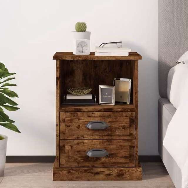 Berkfield Home Bedside Cabinet in Smoked Oak Brown, W/D/H: 43 x 36 x 60 cm