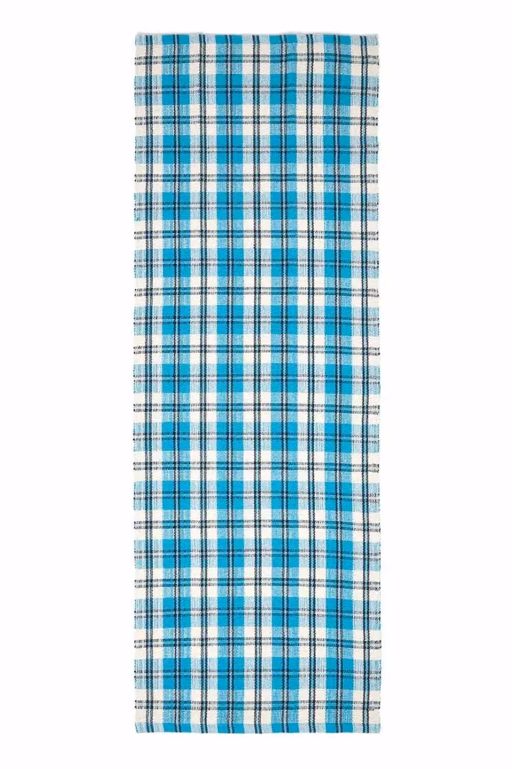 Homescapes Irvine Handwoven Blue Tartan 100% Cotton Rug, W/D/H: 66 x 200 cm – 2