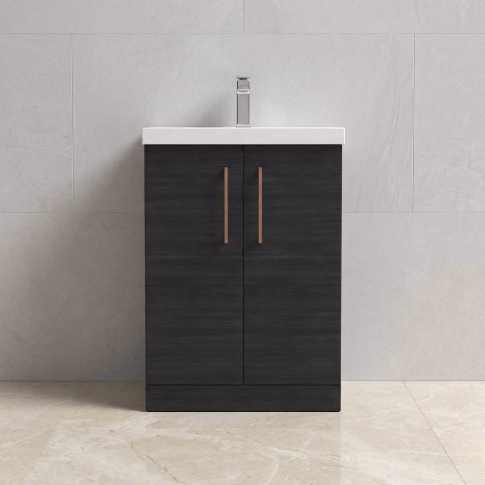 Balterley Modern Matt Black 2-Door Freestanding Bathroom Vanity Unit with Basin and LED Lighting, Width: 60 cm – 3