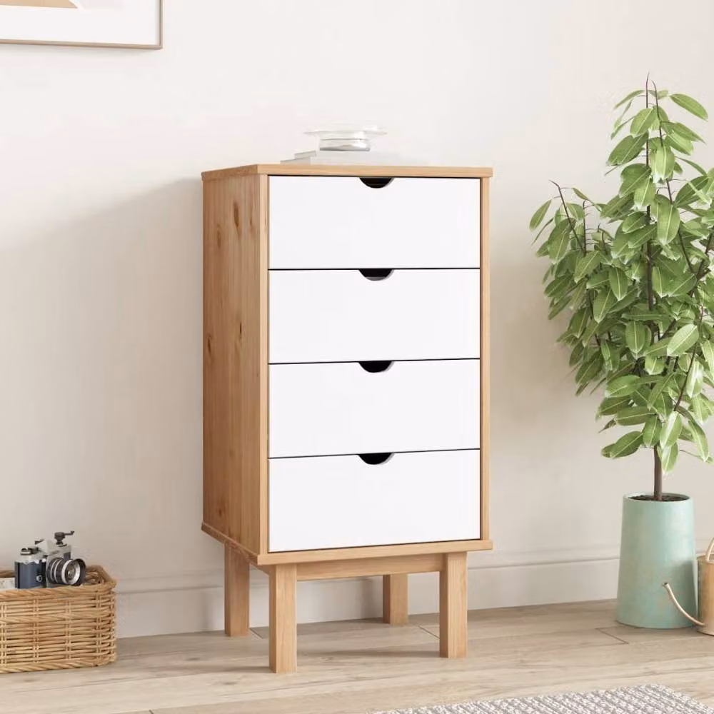 Berkfield Home OTTA Drawer Cabinet in Brown and White Solid Pine Wood, W/D/H: 45 x 39 x 90 cm – 2
