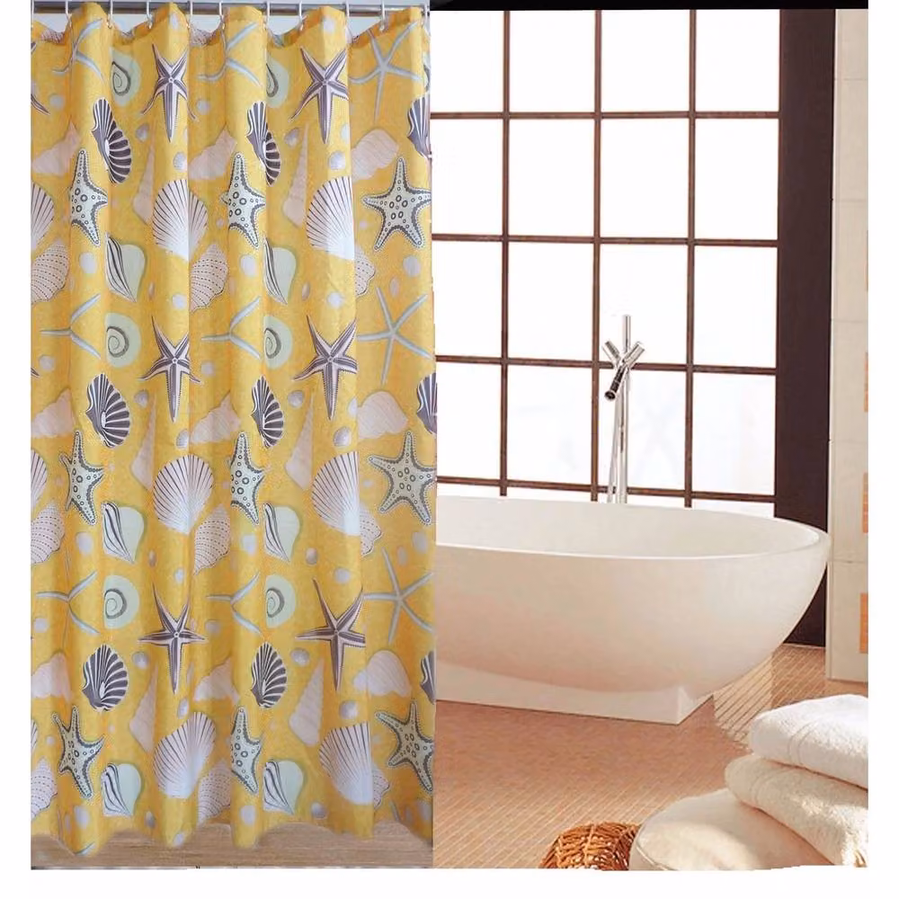 NESTLUNE Modern Nautical Graphic Shower Curtain, Waterproof and Mould Resistant, Multicolour Yellow Polyester – 2