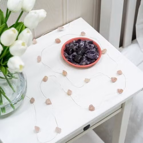 ValueLights Battery Operated Rose Quartz Natural Crystal String Lights in Pink with Warm White LED
