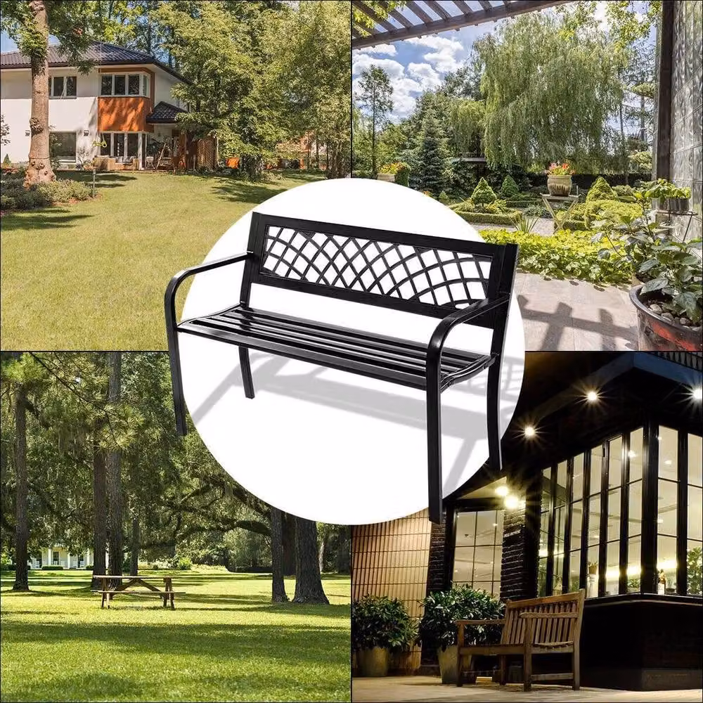 SPETLEK 2 Seater Ergonomic Patio Garden Bench in Black – 4