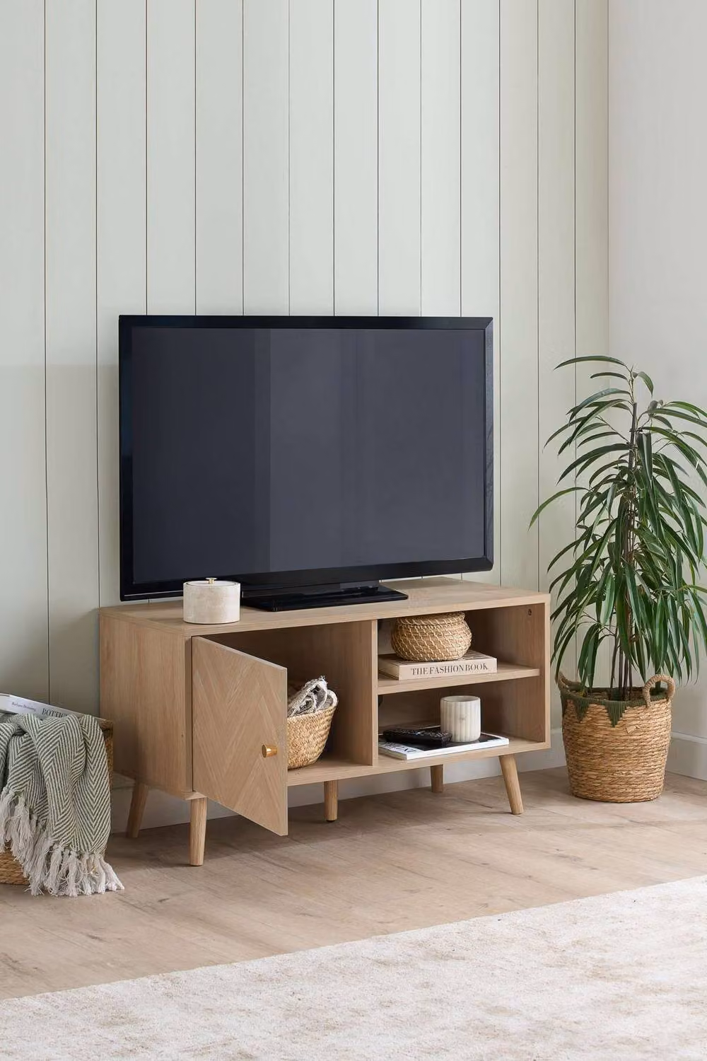 Birlea Herringford Small TV Unit Entertainment Stand in Brown Oak Parquet Design – 1