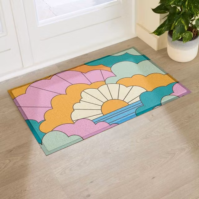 Artsy Mats Elizabeth Olwen Retro Clouds Indoor/Outdoor Doormat, Multicolour, W: 90 cm, D: 60 cm