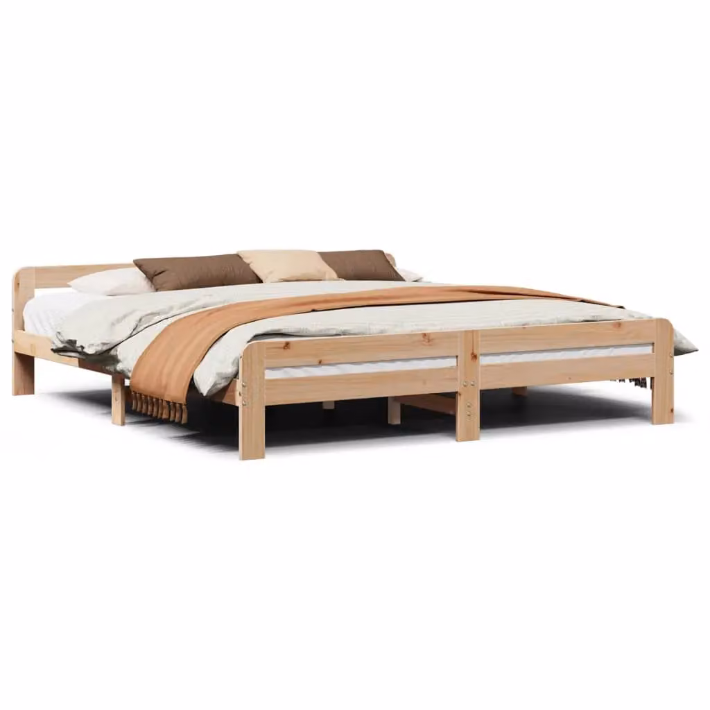 Berkfield Home Solid Wood Pine Bed Frame in Brown, W/D/H: 200 x 200 cm – 2