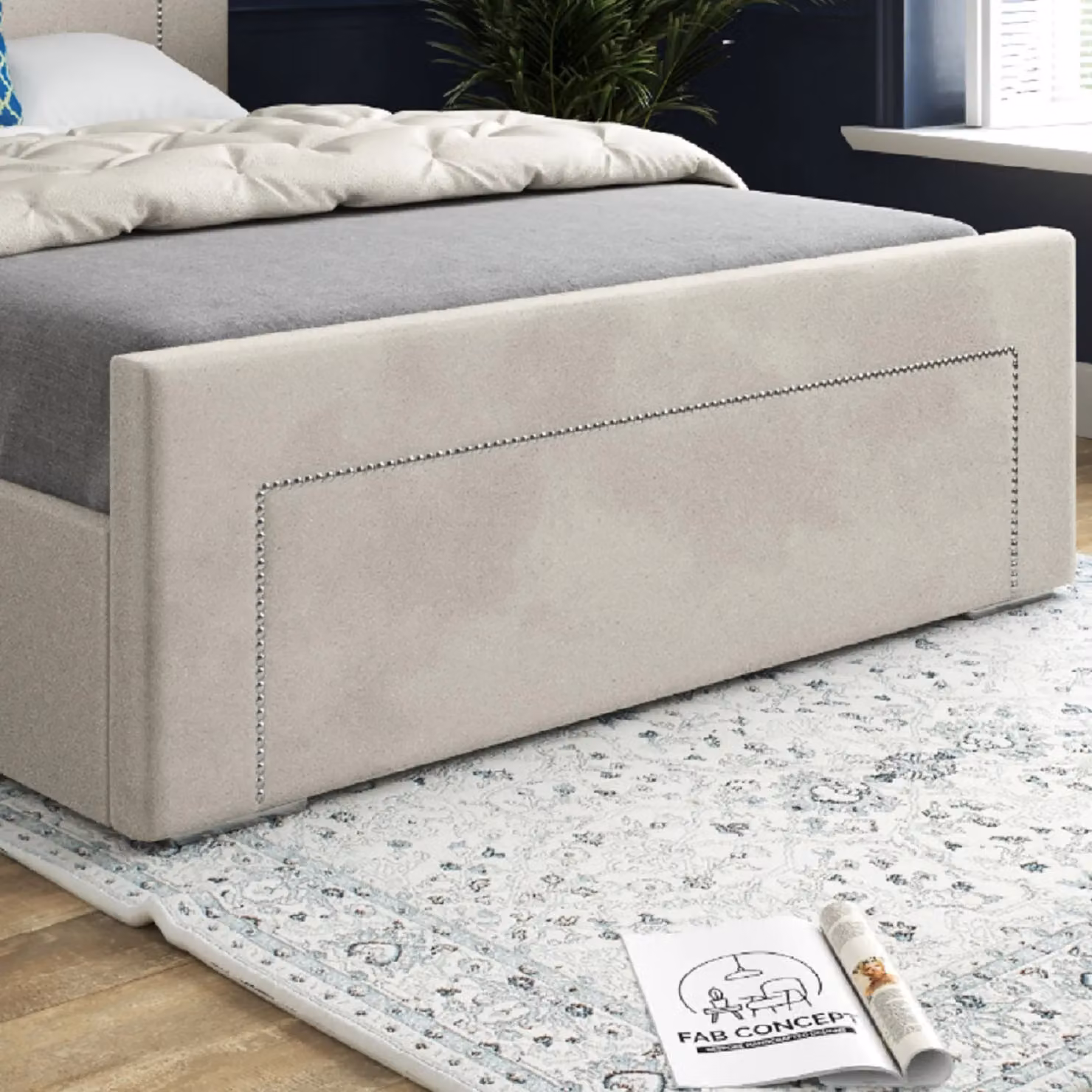 KDMD Elba Upholstered Soft Velvet Designer Bed Frame in Beige, W/D/H: 137 x 120 x 83 cm – 4