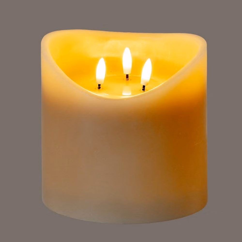 Lemon Pavilion Natural Glow Melted LED Pillar Candle, Taupe, W: 15 cm, D: 15 cm, H: 15 cm – 2