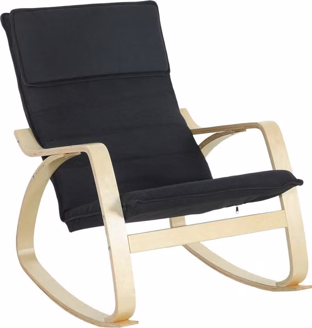 HOMCOM Black Fabric Rocking Lounge Chair with Headrest and Armrests, W/D/H: 67 x 92 x 89 cm