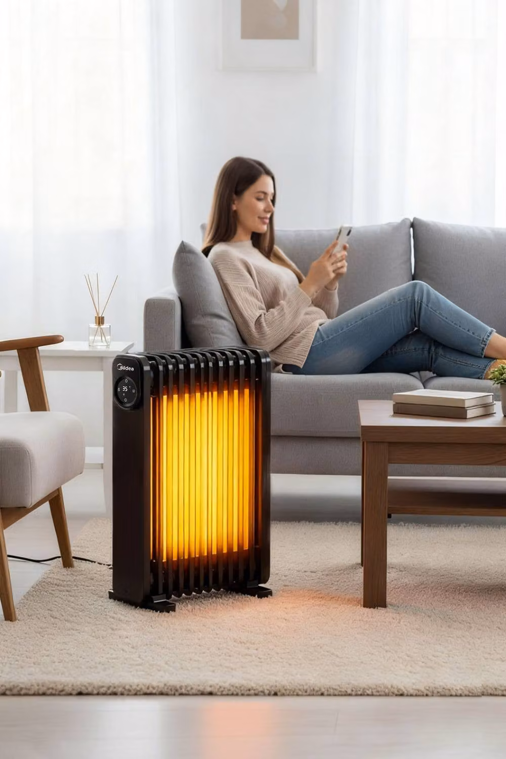 Midea 2.3kW 11-Fin Electric Oil-Filled Radiator with Remote Control and Overheat and Tip Over Protection, Black – 4