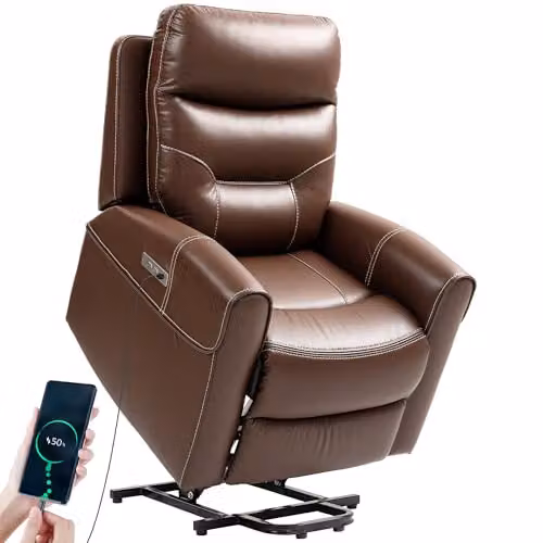 HOMCOM Power Lift Recliner Chair for Seniors in Brown Synthetic Leather – 1