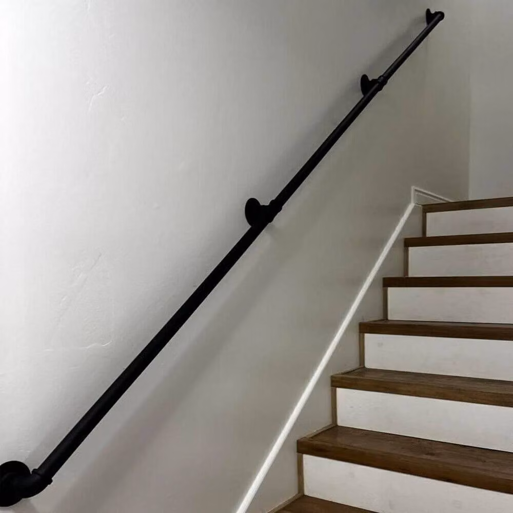 VOGREX Black Round Pipe Wall Mounted Staircase Handrail with 4 Brackets, Length: 300 cm – 2