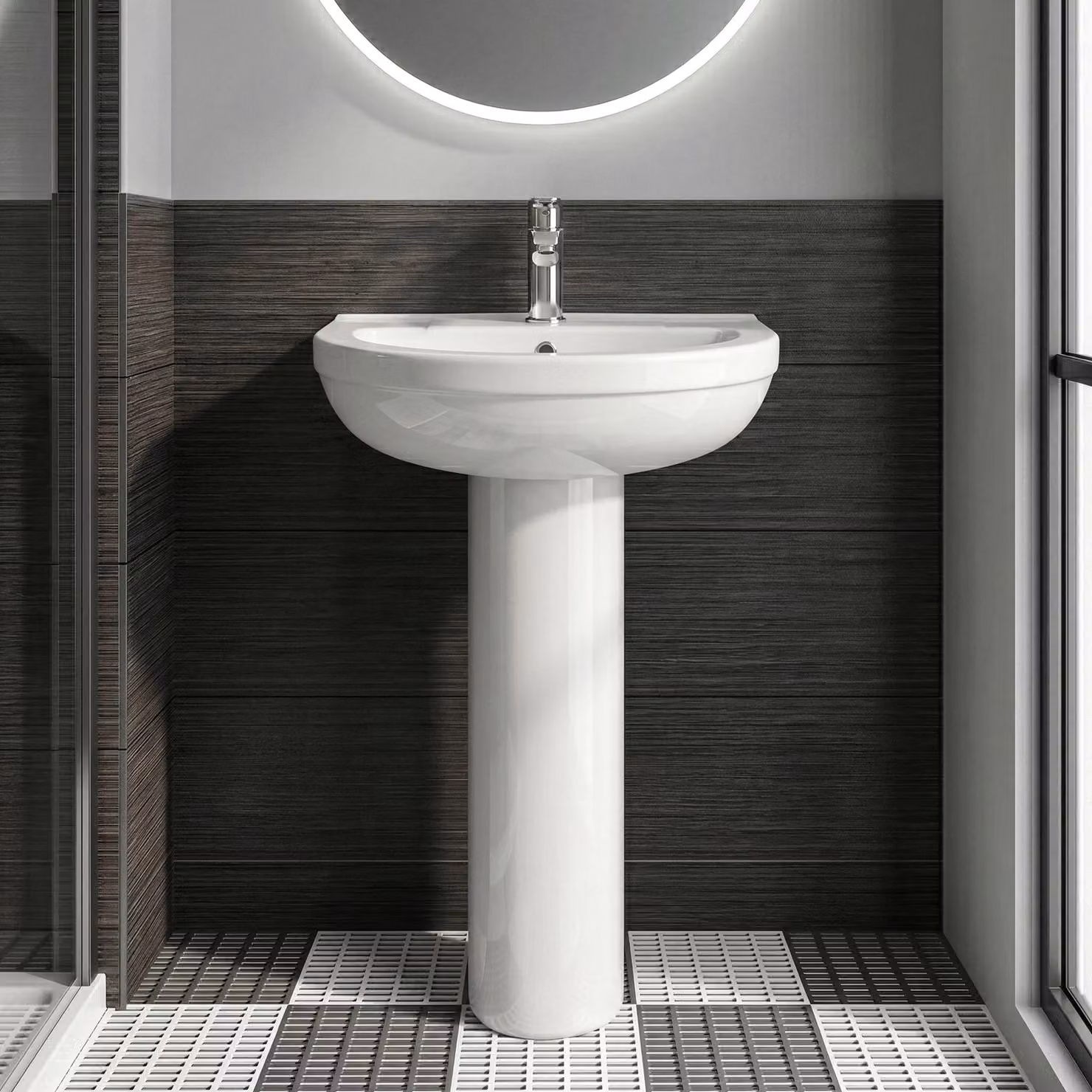 Balterley Round 1 Tap Hole Basin with Full Pedestal, White, W: 55.0 cm, D: 44.5 cm, H: 84.5 cm – 4