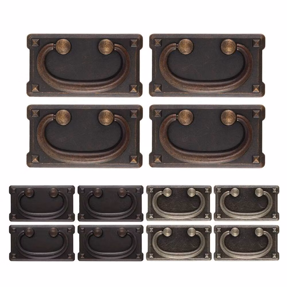 NESTLUNE Set of 4 Vintage Antique Bronze Drawer Ring Pull Handles for Cabinets, W: 52 mm – 2